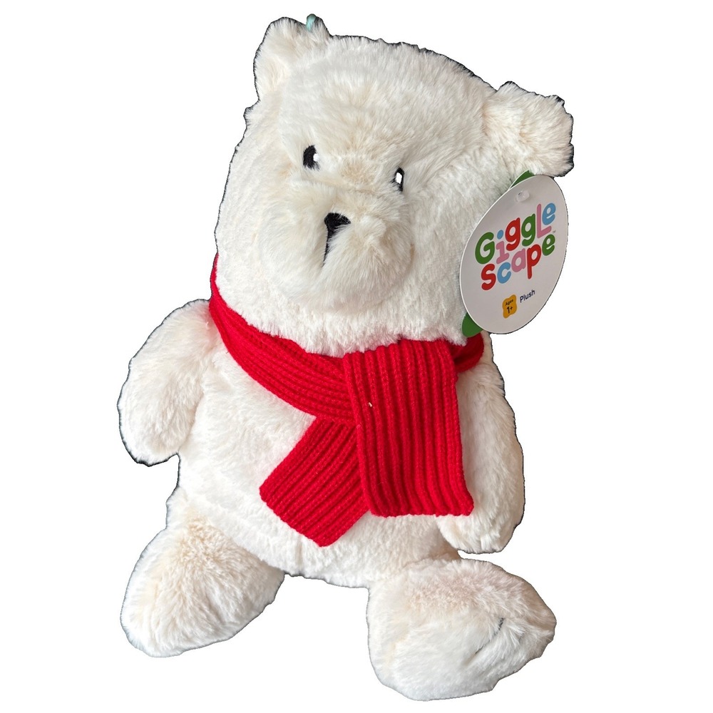 Gigglescape Christmas 12'' Polar Bear & Red Knitted Scarf Plush Stuffed Animal
